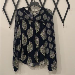 Crown and Ivy navy green and pink blouse